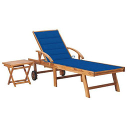 vidaXL 3063031 - Sun Lounger with Table and Cushion Solid Teak Wood