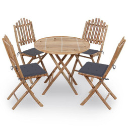 vidaXL 3063960 - 5 Piece Folding Outdoor Dining Set with Cushions Bamboo