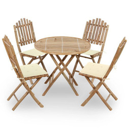 vidaXL 3063962 - 5 Piece Folding Outdoor Dining Set with Cushions Bamboo