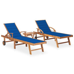 vidaXL 3073181 - Sun Loungers 2 pcs with Table and Cushion Solid Teak Wood