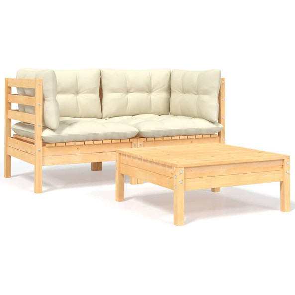 vidaXL 806676 - 3 Piece Garden Lounge Set with Cushions Solid Wood Pine