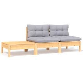 vidaXL 806681 - 3 Piece Garden Lounge Set with Cushions Solid Wood Pine