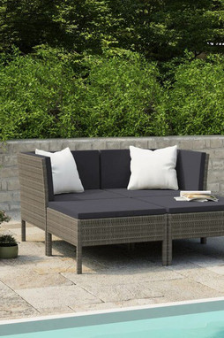 vidaXL 3056968 - 4 Piece Garden Lounge Set with Cushions Poly Rattan