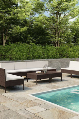 vidaXL 3056977 - 10 Piece Garden Lounge Set with Cushions Poly Rattan