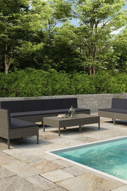 vidaXL 3056980 - 10 Piece Garden Lounge Set with Cushions Poly Rattan