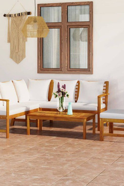 vidaXL 3057770 - 5 Piece Garden Lounge Set with Cushion Solid Acacia Wood