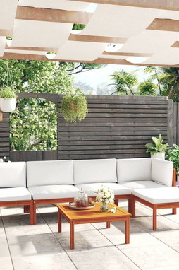 vidaXL 3057881 - 6 Piece Garden Lounge Set with Cushions Cream Solid Acacia Wood