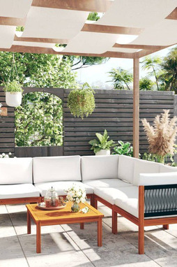 vidaXL 3057888 - 6 Piece Garden Lounge Set with Cushions Cream Solid Acacia Wood