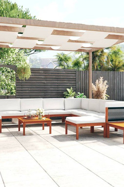 vidaXL 3057895 - 12 Piece Garden Lounge Set with Cushions Cream Solid Acacia Wood