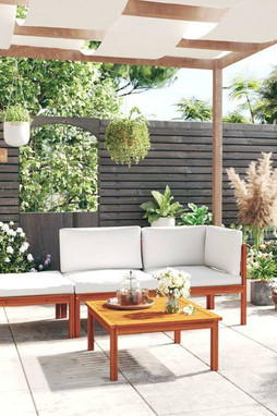vidaXL 3057904 - 4 Piece Garden Lounge Set with Cushions Cream Solid Acacia Wood