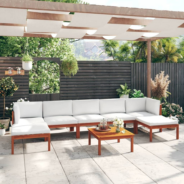 vidaXL 3057906 - 8 Piece Garden Lounge Set with Cushions Cream Solid Acacia Wood