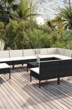 vidaXL 3094452 - 11 Piece Garden Lounge Set with Cushions Poly Rattan