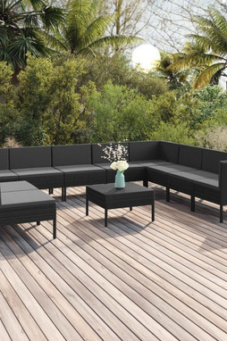 vidaXL 3094473 - 11 Piece Garden Lounge Set with Cushions Poly Rattan