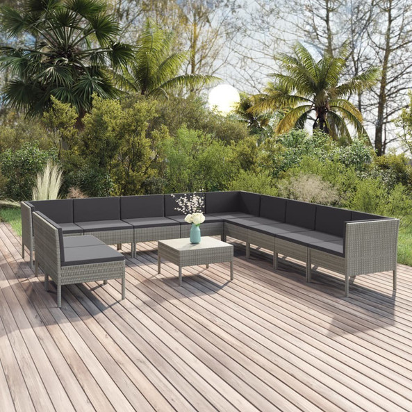 vidaXL 3094478 - 12 Piece Garden Lounge Set with Cushions Poly Rattan