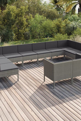 vidaXL 3094626 - 12 Piece Garden Lounge Set with Cushions Poly Rattan