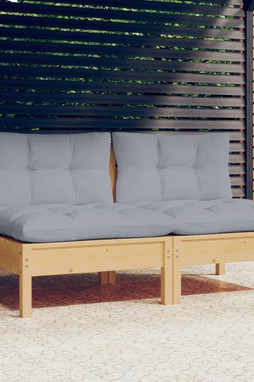 vidaXL 3095991 - Canapé 2 places de jardin et coussins gris Bois de pin solide