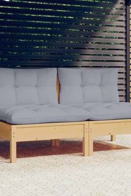 vidaXL 3095991 - Canapé 2 places de jardin et coussins gris Bois de pin solide