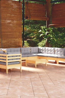 vidaXL 3096904 - Salon de jardin 10 pcs avec coussins gris bois de pin massif