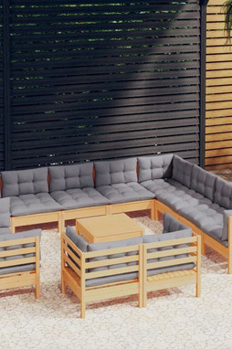 vidaXL 3096952 - Salon de jardin 13 pcs avec coussins gris Bois de pin solide
