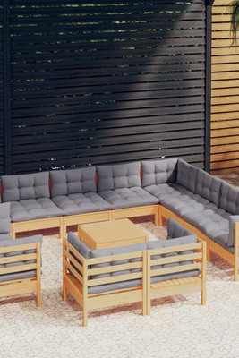 vidaXL 3096952 - 13 Piece Garden Lounge Set with Cushions Solid Pinewood