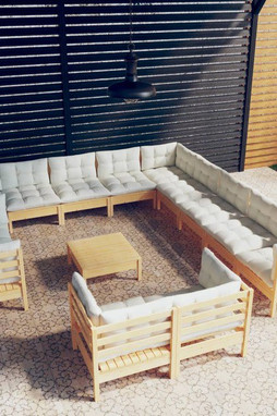 vidaXL 3096965 - Salon de jardin 14 pcs avec coussins crème Bois de pin solide