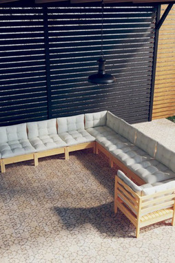 vidaXL 3097007 - Salon de jardin 10 pcs avec coussins crème Bois de pin