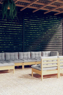 vidaXL 3097102 - Salon de jardin 9 pcs avec coussins gris bois de pin