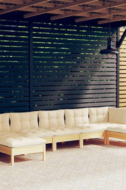 vidaXL 3097091 - Salon de jardin 7 pcs avec coussins crème bois de pin