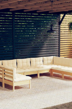 vidaXL 3097175 - Salon de jardin 9 pcs avec coussins crème bois de pin massif