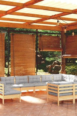 vidaXL 3097210 - Salon de jardin 11 pcs avec coussins gris Bois de pin solide