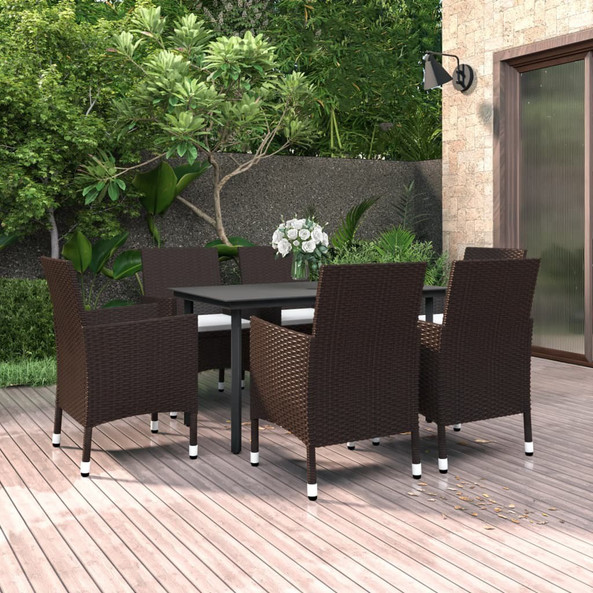 vidaXL 3099676 - Ensemble à manger de jardin coussins 7 pcs Résine tressée Verre