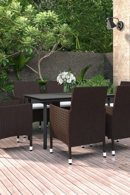 vidaXL 3099676 - Ensemble à manger de jardin coussins 7 pcs Résine tressée Verre