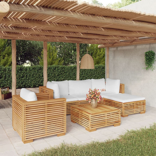 vidaXL 3100857 - Salon de jardin 6 pcs avec coussins Bois de teck solide