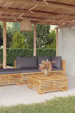 vidaXL 3100912 - Salon de jardin 4 pcs avec coussins Bois de teck solide