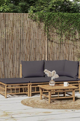 vidaXL 3155236 - 3 Piece Garden Lounge Set with Dark Grey Cushions Bamboo