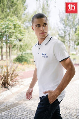 TH Clothes 30136 - Mens Polo Shirt with contrast colour trim and buttons. White
