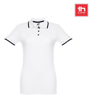 TH Clothes 30138 - Womens Polo Shirt with contrast colour trim and buttons