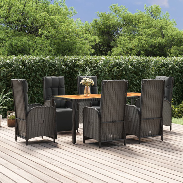 vidaXL 3185078 - 7 Piece Garden Dining Set with Cushions Poly Rattan