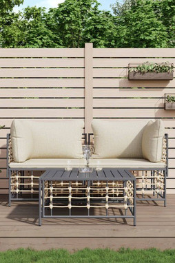 vidaXL 3186692 - Salon de jardin 3 pcs avec coussins anthracite résine tressée