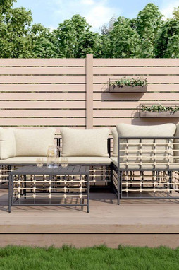 vidaXL 3186748 - Salon de jardin 5 pcs avec coussins anthracite résine tressée