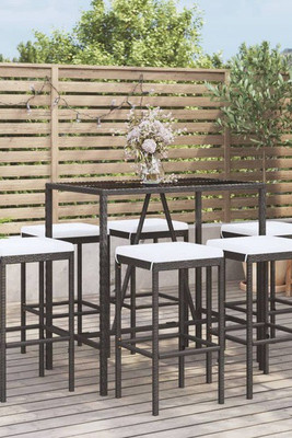 vidaXL 3187635 - 7 Piece Garden Bar Set with Cushions Poly Rattan