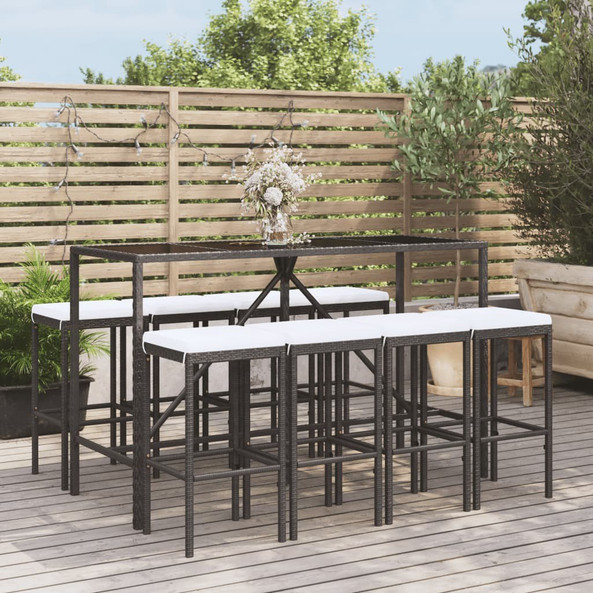 vidaXL 3187637 - 9 Piece Garden Bar Set with Cushions Poly Rattan