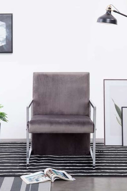 vidaXL 282269 - Fauteuil avec pieds chromés gris foncé velours