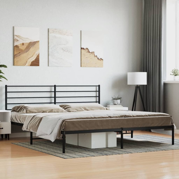 vidaXL 352325 - Cadre de lit métal sans matelas avec tête de lit noir 193x203cm