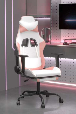 vidaXL 3143662 - Chaise de jeu avec repose-pied Blanc et rose Similicuir