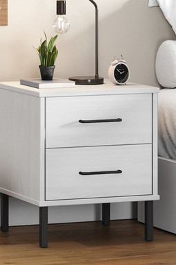 vidaXL 350975 - Bedside Cabinet with Metal Legs Solid Wood Pine OSLO