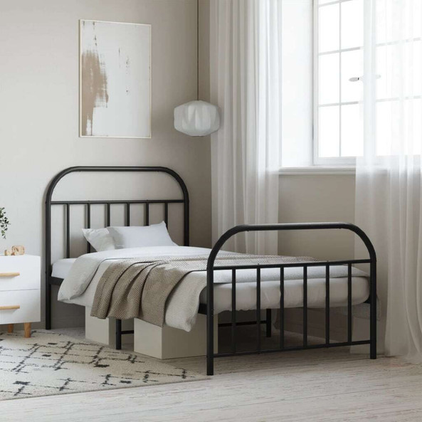 vidaXL 353647 - Cadre de lit métal sans matelas avec pied de lit noir 100x190cm