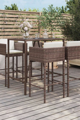 vidaXL 3200655 - 5 Piece Garden Bar Set with Cushions Poly Rattan