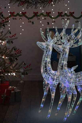 vidaXL 3154363 - XXL Acrylic Christmas Reindeers 250 LED 2 pcs 180 cm Multicolour
