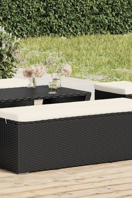 vidaXL 319396 - Ottoman Bench with Cushion 110x30x40 cm Poly Rattan